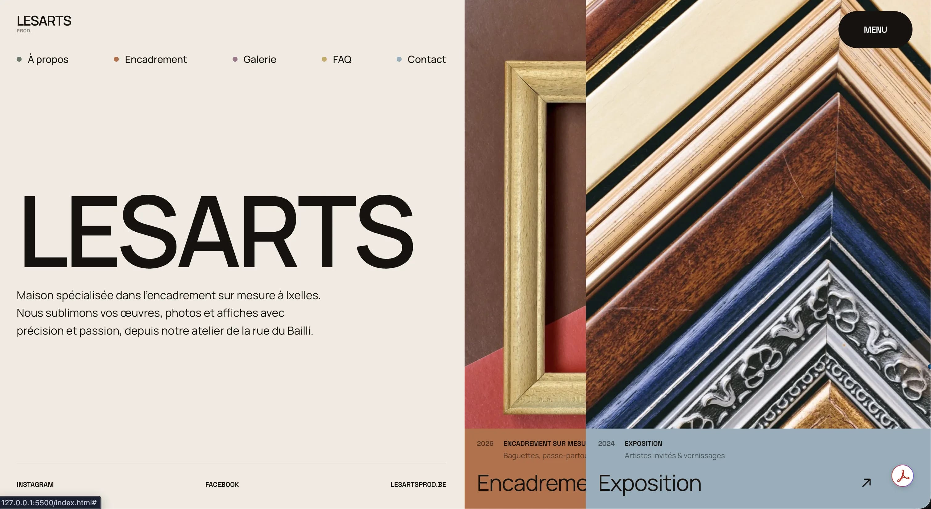 LESARTS : Bold showcase site for a custom framing atelier & art gallery